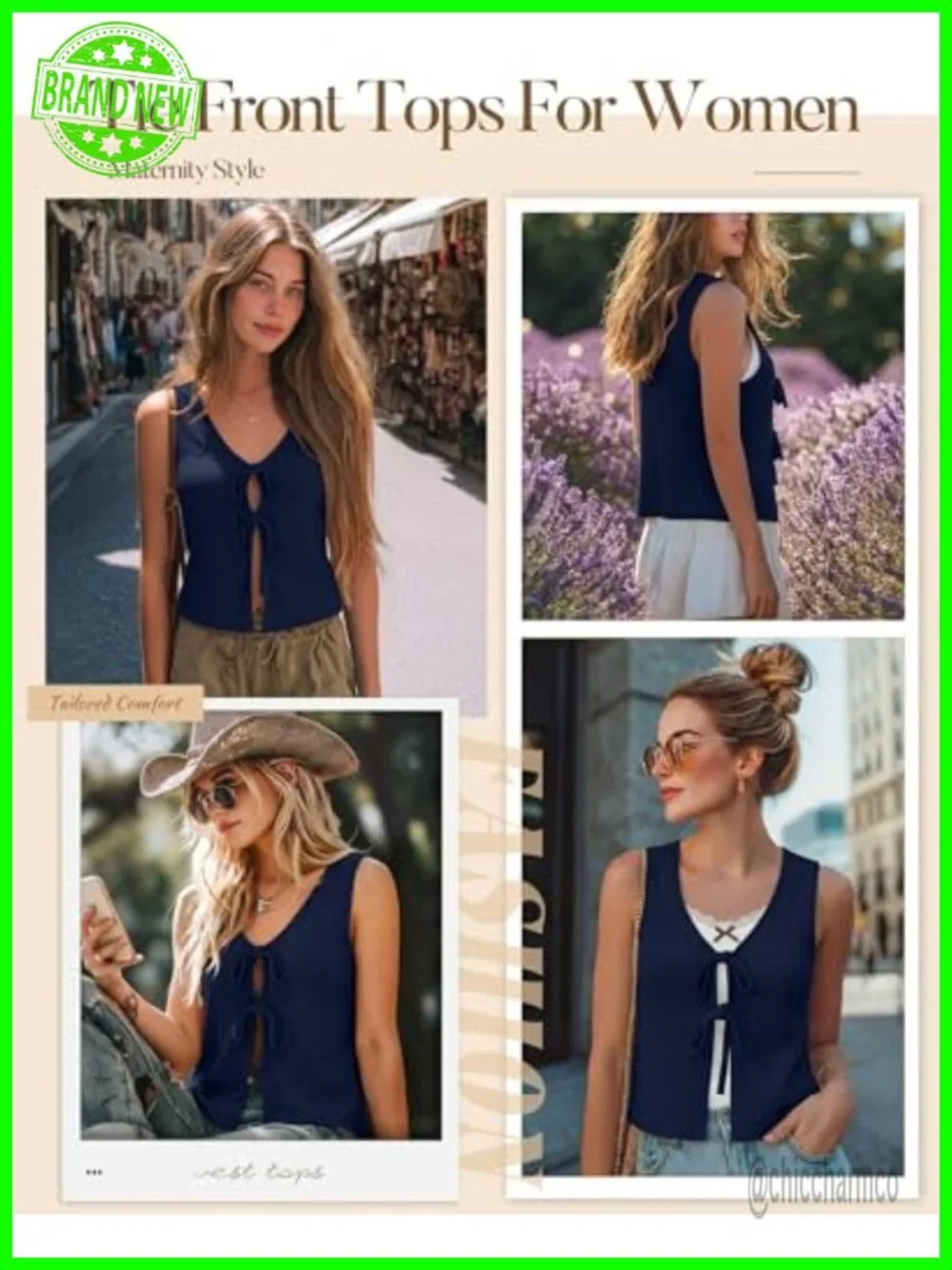 Ribbed Tie Front Sweater Vest Sleeveless Cotton Blend Tank Top